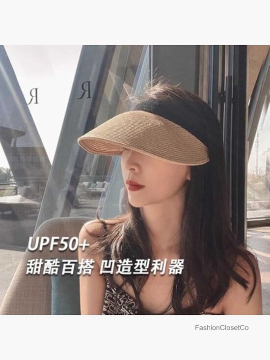 Wide Brim Straw Visor with Adjustable Fit and UPF50+ Protection, Foldable and main image 6
